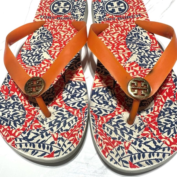Tory Burch Women’s Orange Flip Flops Size 7 - Picture 4 of 11
